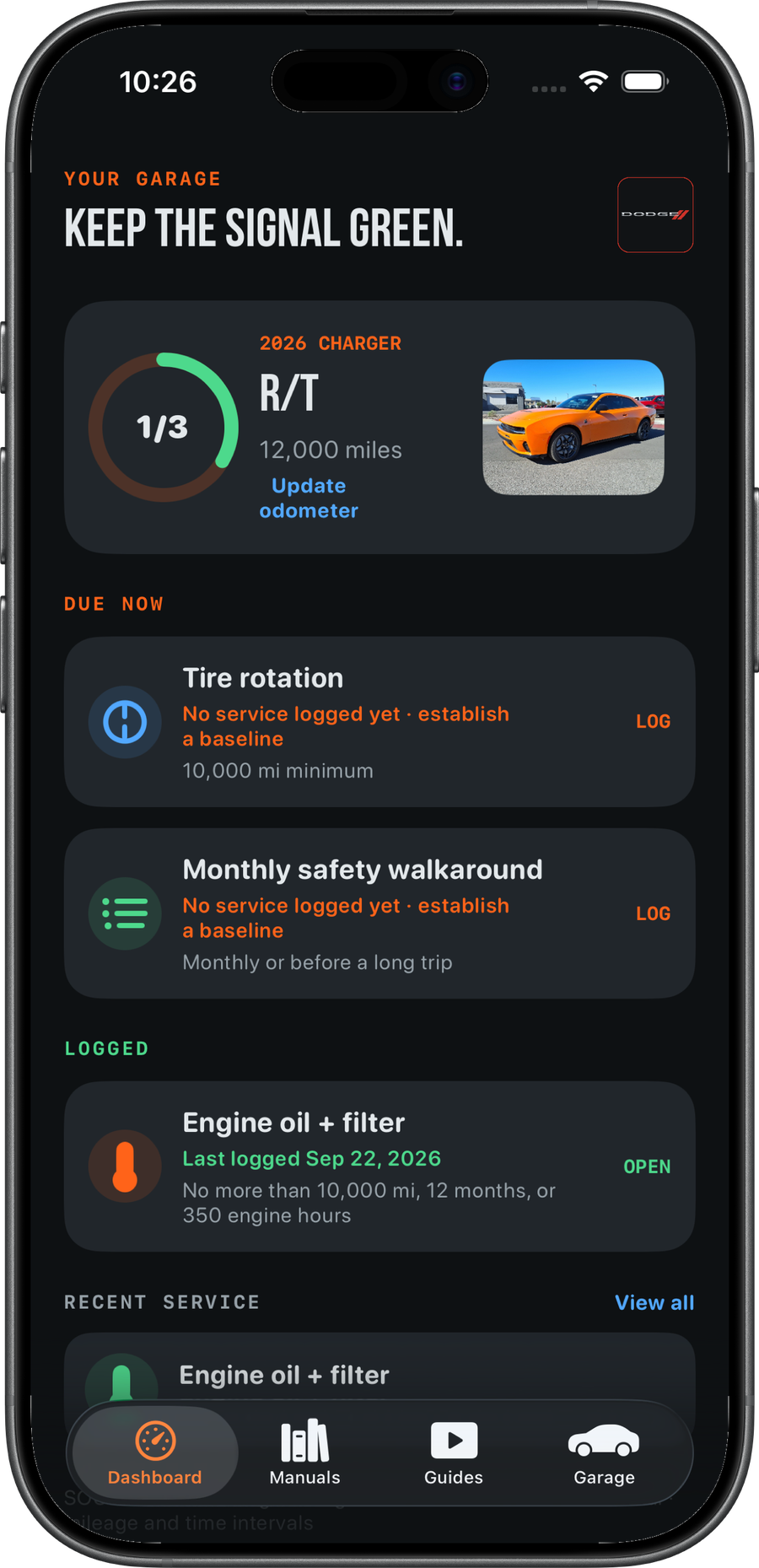 Maintenance dashboard in Dodge Charger Maintenance